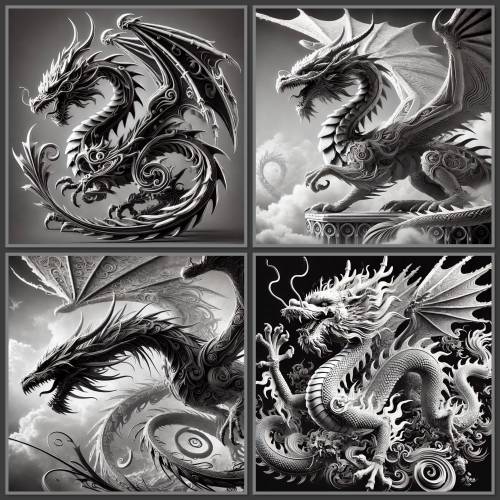 Bilddateien für Lasergravur „Drache“ 4 Stück  Schiefergravur Download Wald Slate Laserdatei