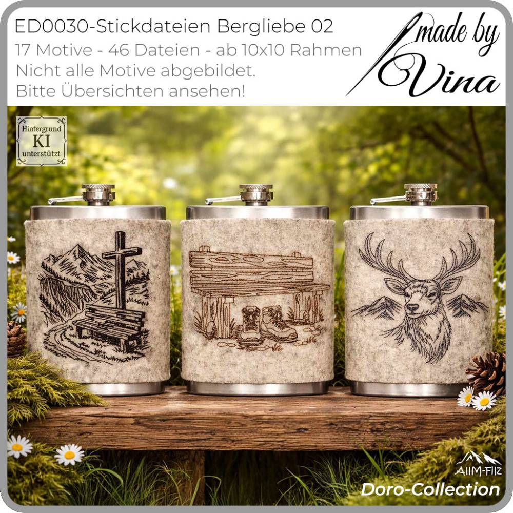 Stickdateien Bergliebe 2 – 17 alpine Motive im Scribble-Stil ab 10x10 cm | Doro-Collection Bild 2
