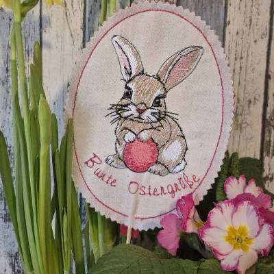 Osterhase mit Ei 14x14cm bzw. 15x15cm – Filigrane Stickdatei für kreative Osterdeko & Geschenke