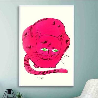 Katze Sam in Pink nach Andy Warhols Lithographien Kunst Druck für Katzenliebhaber Poster oder Leinwand