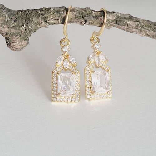 Hochzeitschmuck Gold mit Zirkonia,Braut Ohrringe,Vergoldete Ohrringe