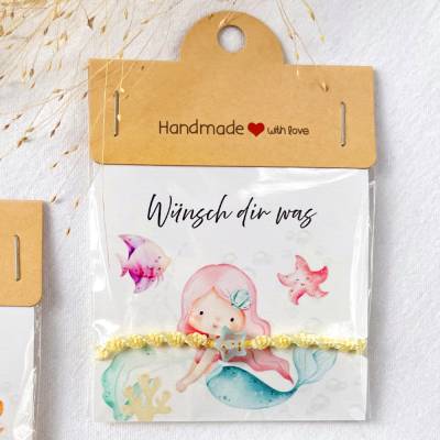 Wunscharmband für Kinder – personalisiert mit Herz oder Stern – Meerjungfrau - Geschenk Einschulung/Geburtstag