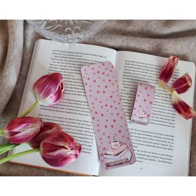 Lesezeichen Set Herzen & Bücher | magnetisches Lesezeichen | Romantisch Rosa | Geschenk für Leser