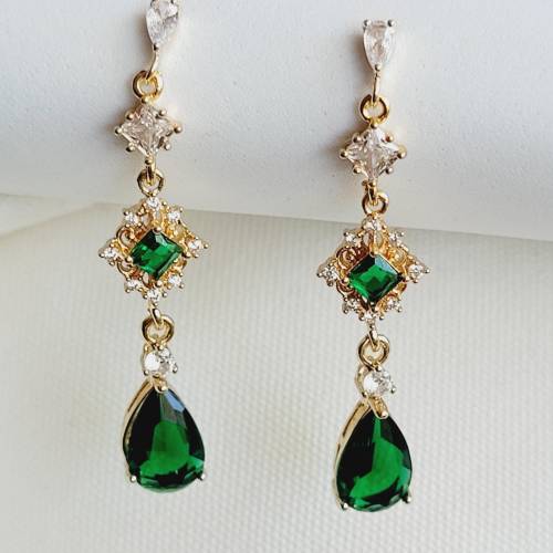 Smaragd Ohrstecker für die Braut, Hochzeitschmuck Gold mit Zirkonia in Grün,Braut Ohrringe,Vergoldete Ohrringe