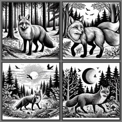 Bilddateien jpg für Lasergravur „Fuchs“ 4 Stück hochauflösend Schiefergravur Download Wald Slate Laserdatei