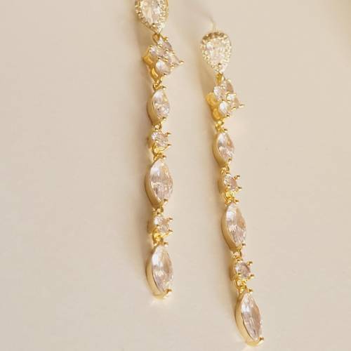 Braut Ohrringe Lang, Hochzeitschmuck Gold mit Zirkonia,Vergoldete Ohrstecker