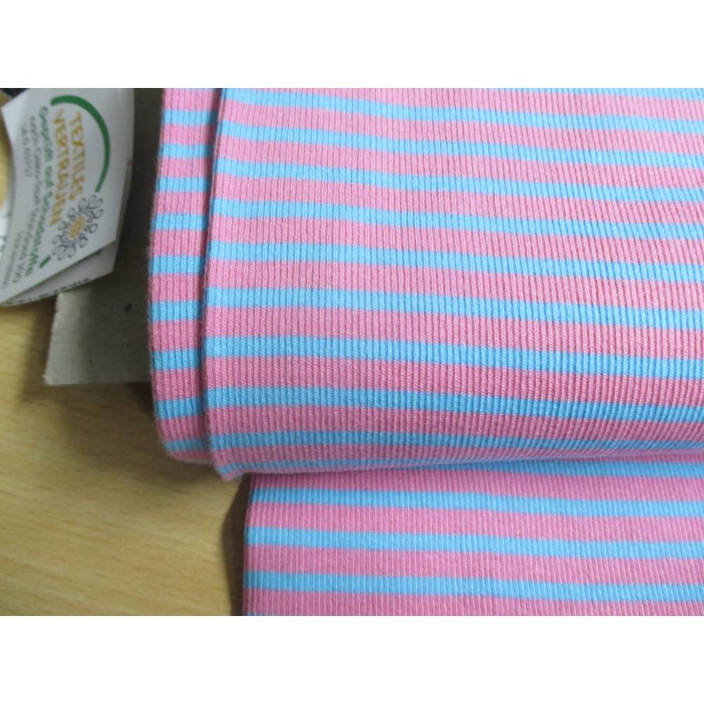 Bündchenstoff gerippt Streifen rosa/ hellblau Oeko-Tex Standard 100(1m/11,-€) Bild 1