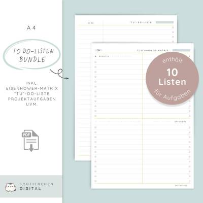 To-Do-Listen Bundle | Eisenhower Matrix, Wochenplan, Projektplaner | Printable PDF Deutsch
