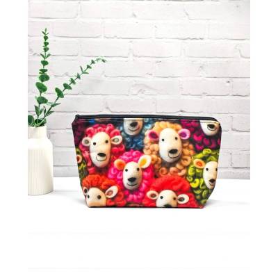 Projekttasche Schafe – Socken Tasche klein für Stricken & Häkeln | Handarbeitstasche Baumwolle | Bobbeltasche