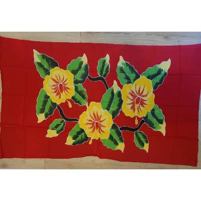 Wickelrock-Sari "Flower - Blumen" fransenlos, mit Sarongschnalle, 185x112 cm, weinrot, bunte Blumen, 330 g