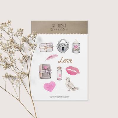 Stickerbogen *Romantic* / 10 Journal Sticker, Planer Sticker, Dekoaufkleber für Valentinstag und Geburtstag
