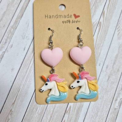 Ohrringe Ohrhänger Einhorn Herz - 6 cm – originelle Geschenkidee