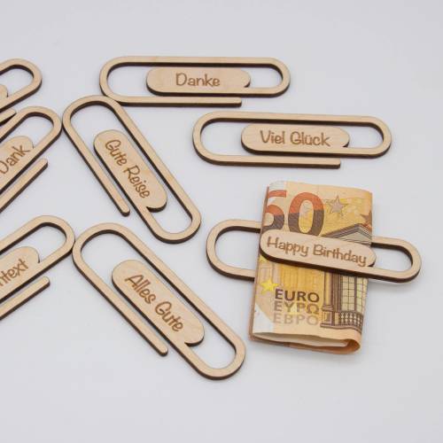 Büroklammer aus Holz zum Geld verschenken, kleines Geldgeschenk