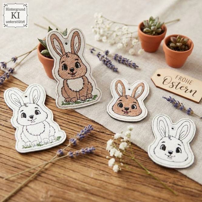 ITH Hasi Schlüsselanhänger Stickdateien – Shabby Stil ab 10x10 cm, 4 Motive Bild 1