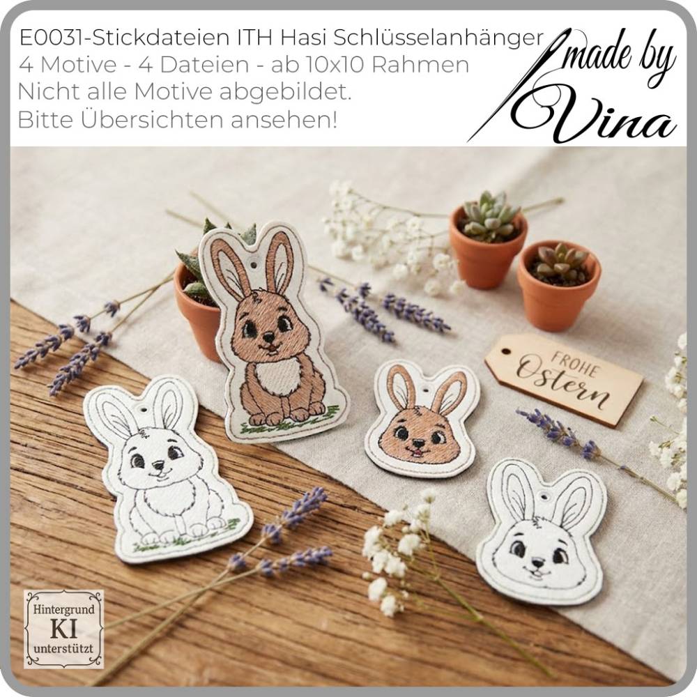 ITH Hasi Schlüsselanhänger Stickdateien – Shabby Stil ab 10x10 cm, 4 Motive Bild 2