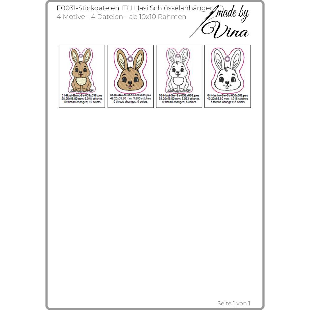 ITH Hasi Schlüsselanhänger Stickdateien – Shabby Stil ab 10x10 cm, 4 Motive Bild 3