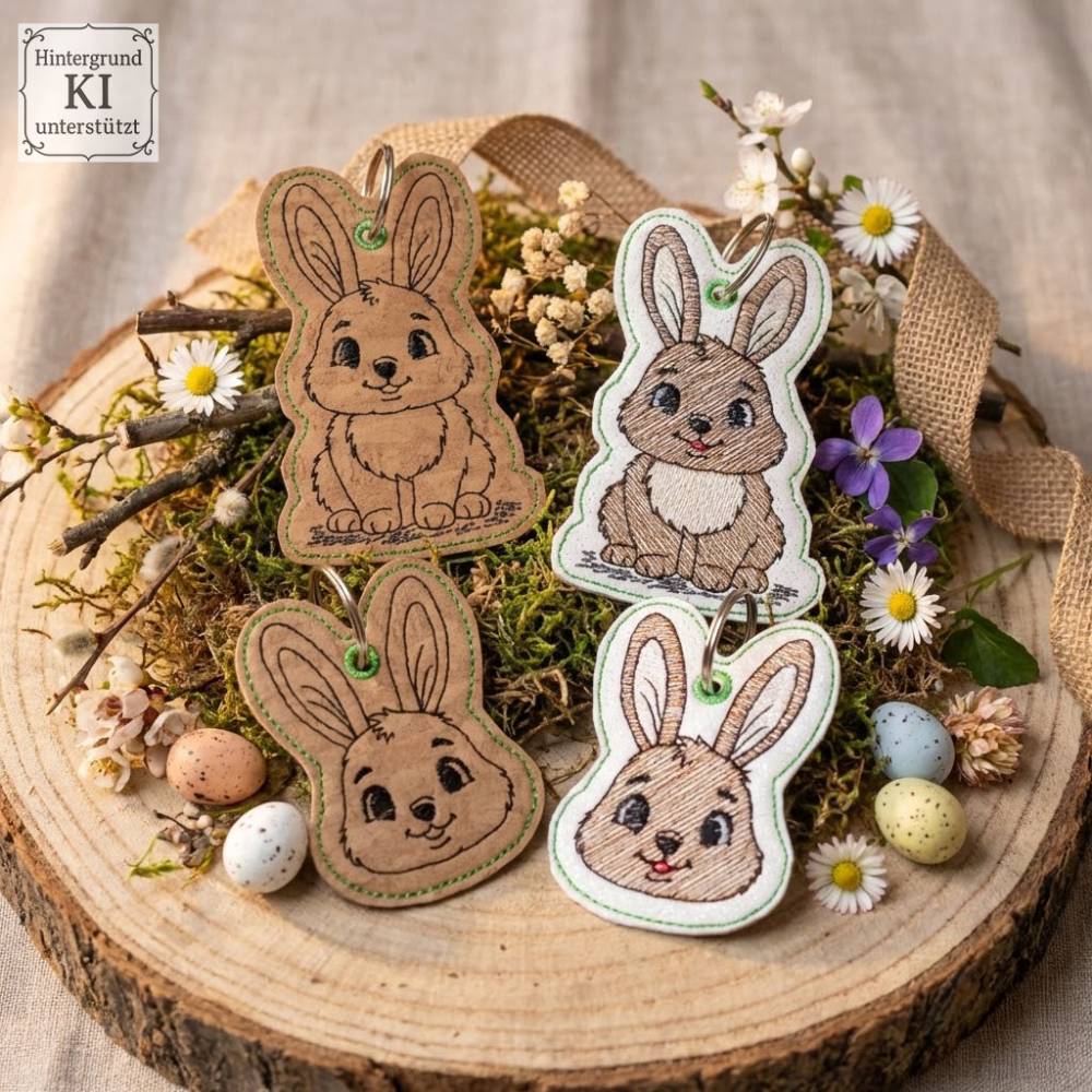 ITH Hasi Schlüsselanhänger Stickdateien – Shabby Stil ab 10x10 cm, 4 Motive Bild 5