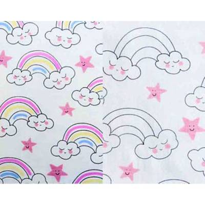 Rest 0,85cm Farbwechsel Baumwolljersey Stoff "Wolken Regenbogen Sterne" Magic natur/pink/schwarz-gelb blau pink 