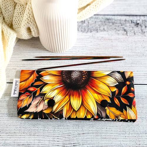 Nadelgarage 15cm Nadelspiel – Handgemachte Stricknadel-Etui Sonnenblume | Strickzubehör Aufbewahrung