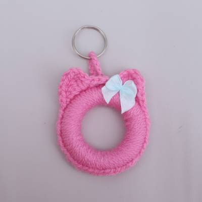 Schlüsselanhänger Katze rosa Schlüsselring Taschenbaumler Handgefertigt Katzenkopf