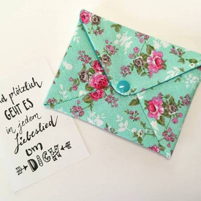 Briefumschlag, 13,5cm x 10,5cm, Baumwollstoff, Rosen, Geschenkverpackung, Liebesbrief