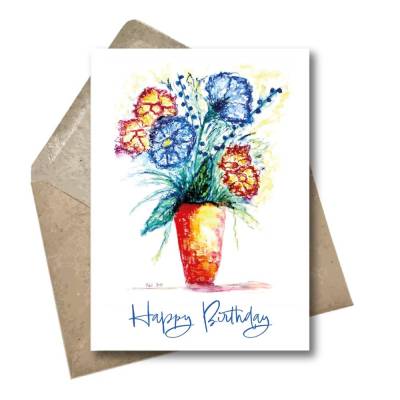 Geburtstagskarte Happy Birthday - Glückwunchkarte Geburtstag Blumen - DIN A6 - Kunst im Kuvert