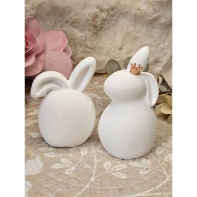 Osterdeko Hasen aus Raysin – Weiß, mit Krone in Gold, Roségold oder Silber, Geschenkidee