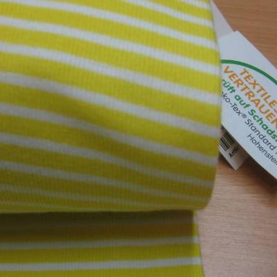 Bündchen, Schlauchware, Bündchenstoff,Feinrippe, Streifen,Gelb/weiß,Oeko-Tex Standard 100(1m/11 €)