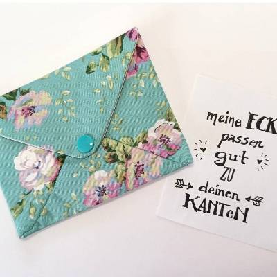 Briefumschlag, 13,5cm x 10,5cm, Baumwollstoff, Rosen, Geschenkverpackung, Liebesbrief