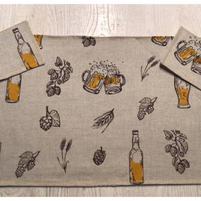 1 TischSet + 2 Glasuntersetzer PlatzSet Geschenk Deko  Unikat - Bier