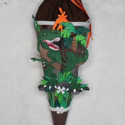 Kleine Schultüte Dinosaurier „T-Rex“ mit Vulkan 41 cm 5-eckig Farbvarianten