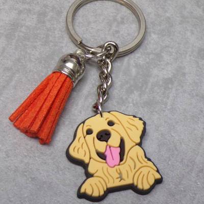 Golden-Retriever Schlüsselanhänger – Niedlicher Hund Charm mit Quaste, Geschenkidee für Hundefans