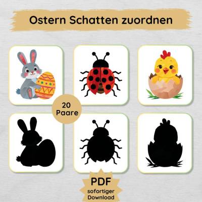Ostern Schatten Zuordnungsspiel für Kinder zum Ausdrucken