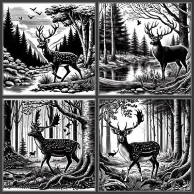 Bilddateien jpg für Lasergravur „Hirsch“ 4 Stück hochauflösend Schiefergravur Download Wald Slate Laserdatei