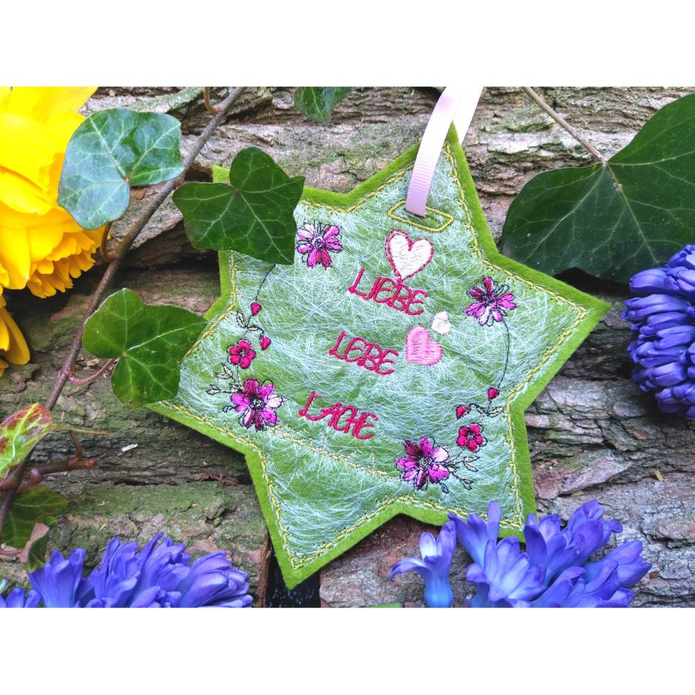 Liebe Lebe Lache Stickdatei 10x10cm – Emotionale Deko für deine Stickmaschine Bild 7