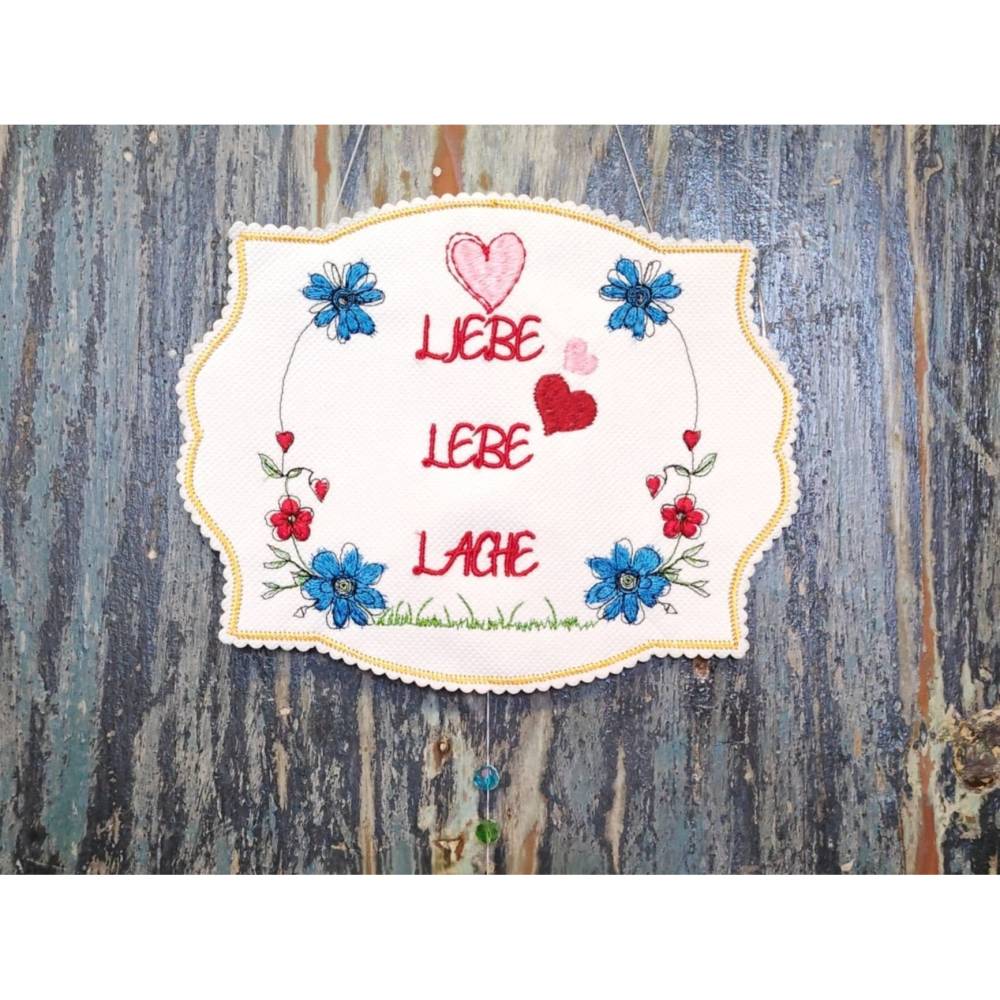 Liebe Lebe Lache Stickdatei 10x10cm – Emotionale Deko für deine Stickmaschine Bild 9
