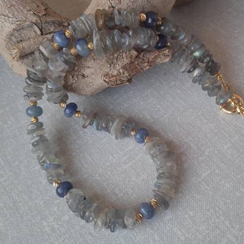 AAA Labradorit & Blaue Aventurin Edelsteinkette, Collier Steinkette Perlenkette für Damen Choker Halskette vergoldet