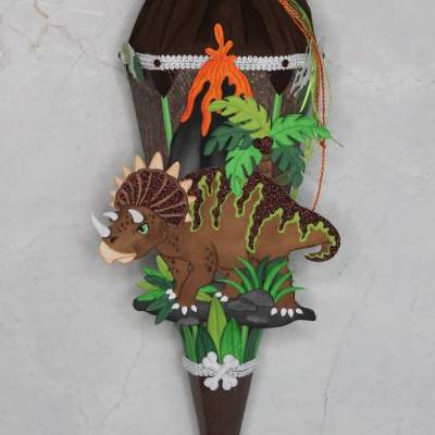 Kleine Schultüte Dinosaurier „Zera“ mit Vulkan 41 cm    5-eckig