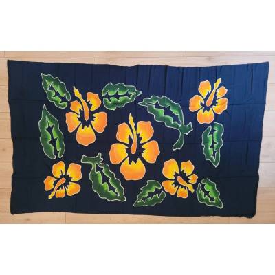 Sari-Wickelrock "Flower - Blumen" ohne Fransen + Sarongschnalle, 185x112 cm, dunkelblau, bunte Blumen, 330 g