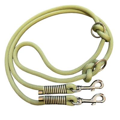 Hundeleine 10 mm, verstellbar, Tauleine, blassgrün, schwarz, weiß, 2 Karabiner, 2 Ringe, Länge ca. 2 m