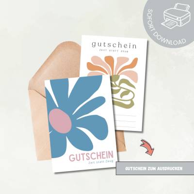 Gutschein "Zeit statt Zeug" zum Ausdrucken – Last Minute PDF Vorlage A4 in verschiedenen Designs