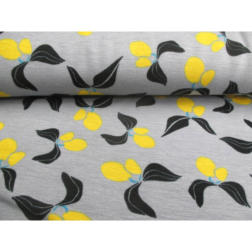 Rest:1,40m x 1,55m Alpenfleece Kuschel Sweat Zitrone hellgrau Bild 1