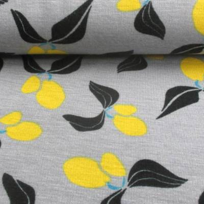 Rest:1,40m x 1,55m Alpenfleece Kuschel Sweat Zitrone hellgrau