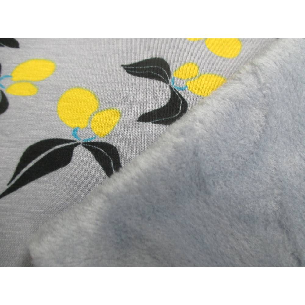 Rest:1,40m x 1,55m Alpenfleece Kuschel Sweat Zitrone hellgrau Bild 2
