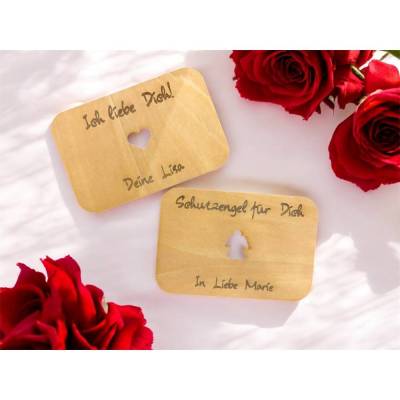 Valentinstag Liebeskarte fürs Portemonnaie – Personalisierte Schutzengel Wallet Card aus Holz