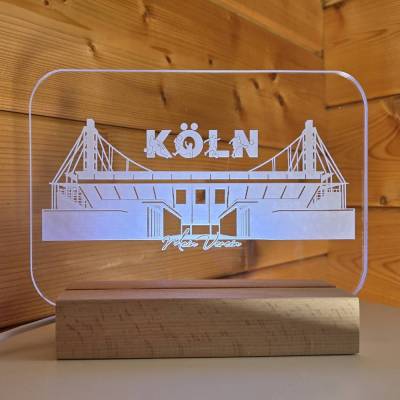 LED-Lampe | Fußballstadion Köln rechteckig | optional Namensgravur | Geschenkidee | Fußballfans