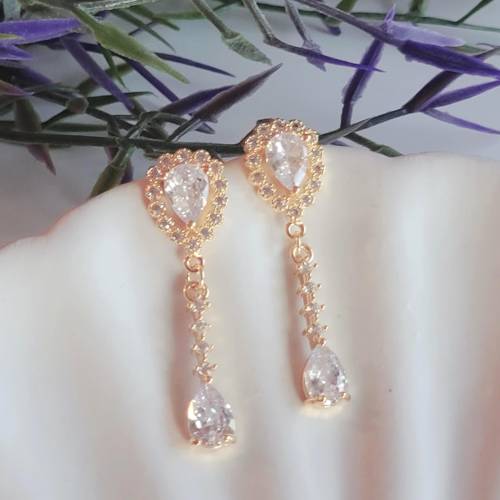 Tropfen Ohrringe 18K Hochzeitschmuck Gold mit Zirkonia,Braut Ohrringe,Vergoldete Ohrringe