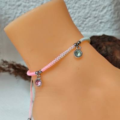 Verstellbares Schnur-Fußarmband mit Pastell-Farbverlauf (rosa-mintgrün)