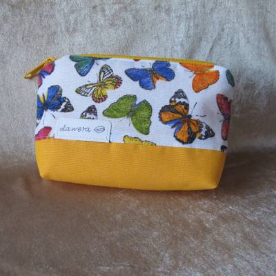 Frühlingshafte Kosmetiktasche mit bunten Schmetterlingen, Baumwolle, handgefertigt