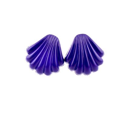 Vintage Ohrclips in Muschelform aus Kunststoff in Violett Lila Hergestellt in Deutschland